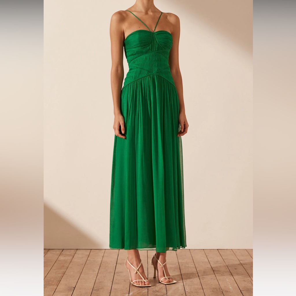 Shona Joy Malina Ruched Bodice Midi Dress - Tree Green